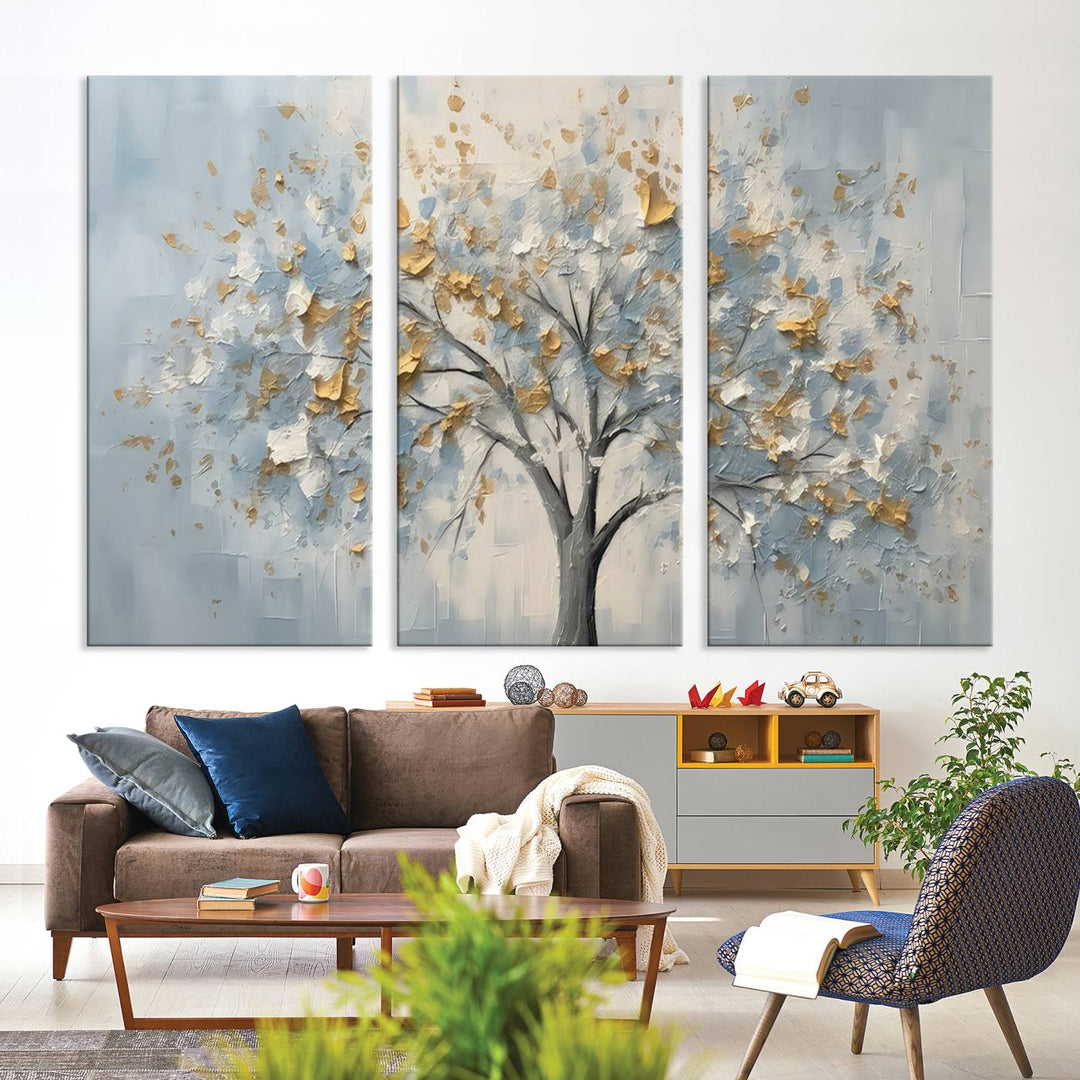 Silver Abstract Tree Wall Art Canvas Print