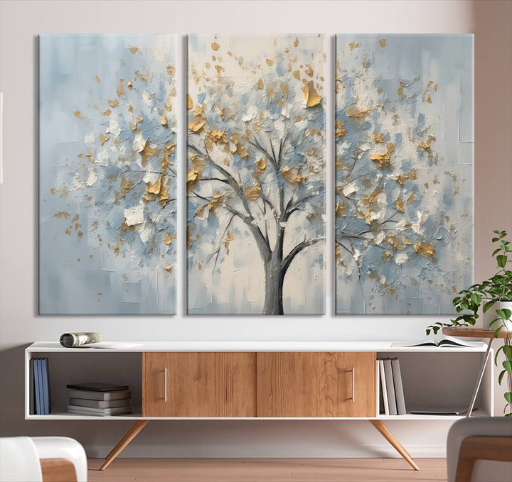 Silver Abstract Tree Wall Art Canvas Print