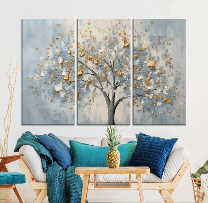 Silver Abstract Tree Wall Art Canvas Print