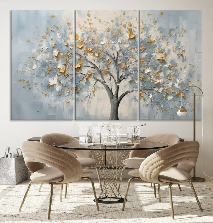 Silver Abstract Tree Wall Art Canvas Print