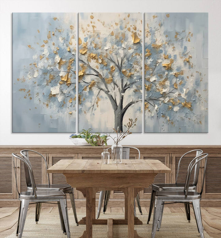 Silver Abstract Tree Wall Art Canvas Print