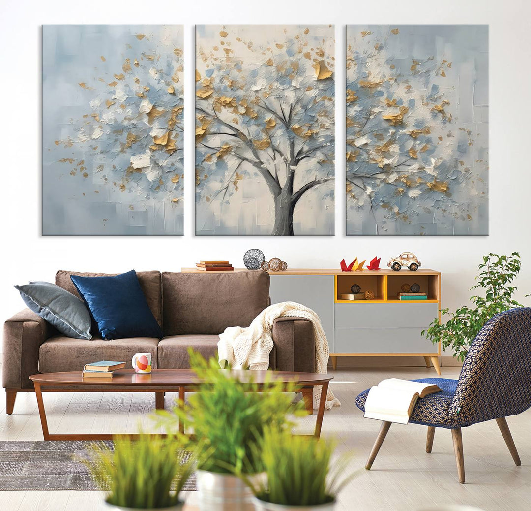 Silver Abstract Tree Wall Art Canvas Print