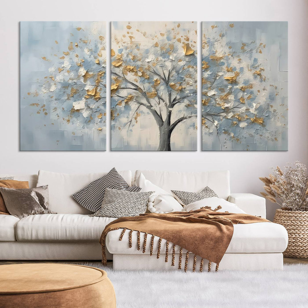 Silver Abstract Tree Wall Art Canvas Print