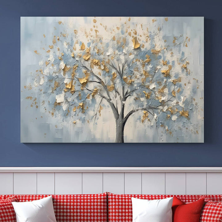 Silver Abstract Tree Wall Art Canvas Print