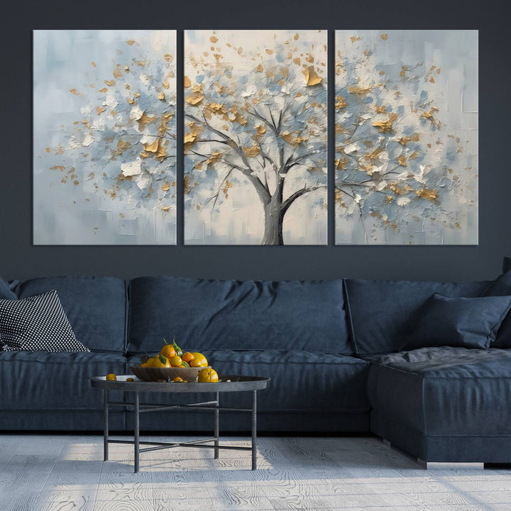 Silver Abstract Tree Wall Art Canvas Print