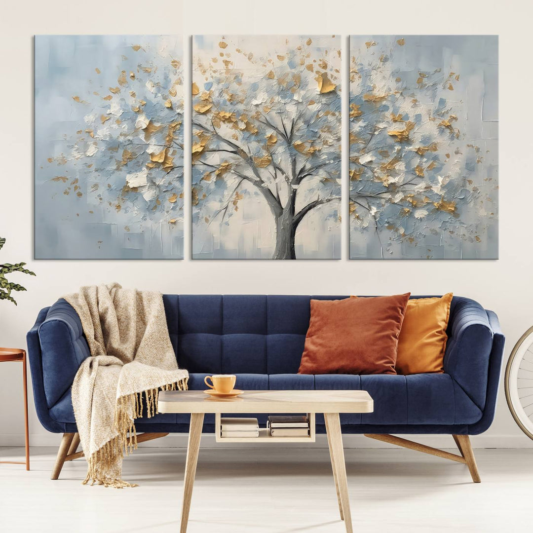 Silver Abstract Tree Wall Art Canvas Print