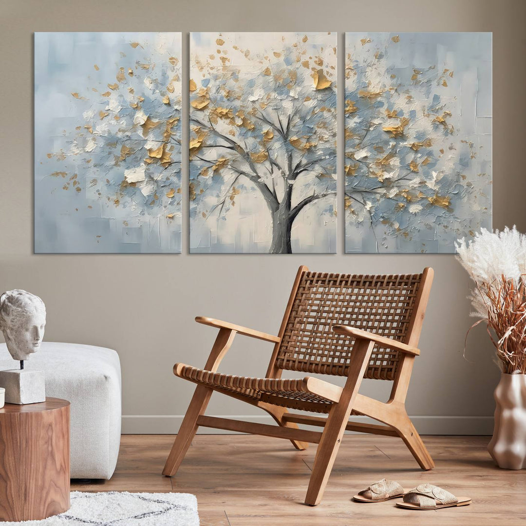 Silver Abstract Tree Wall Art Canvas Print