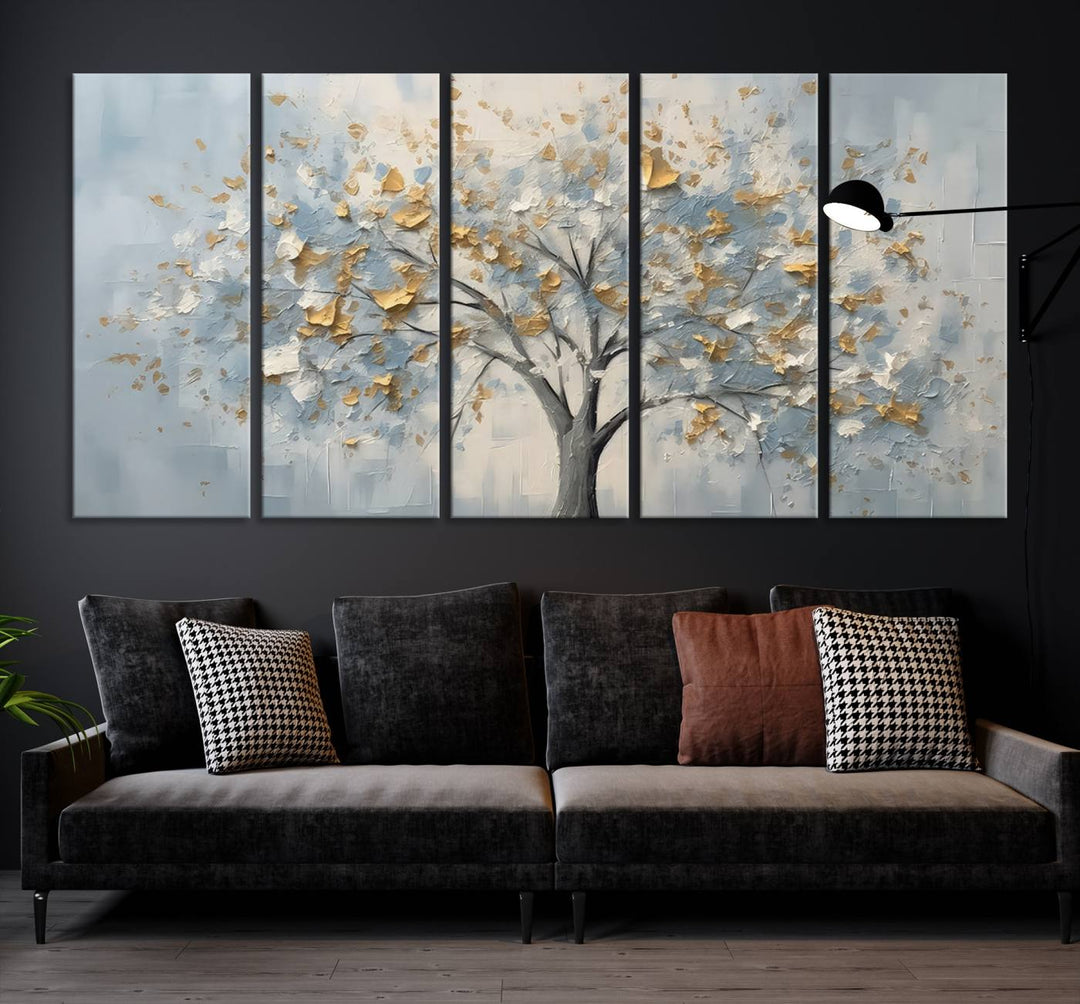 Silver Abstract Tree Wall Art Canvas Print