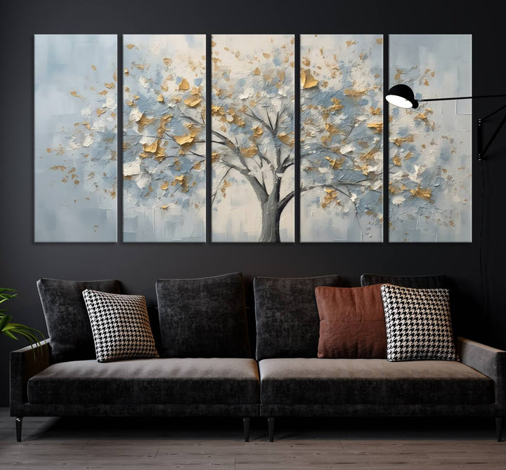 Silver Abstract Tree Wall Art Canvas Print