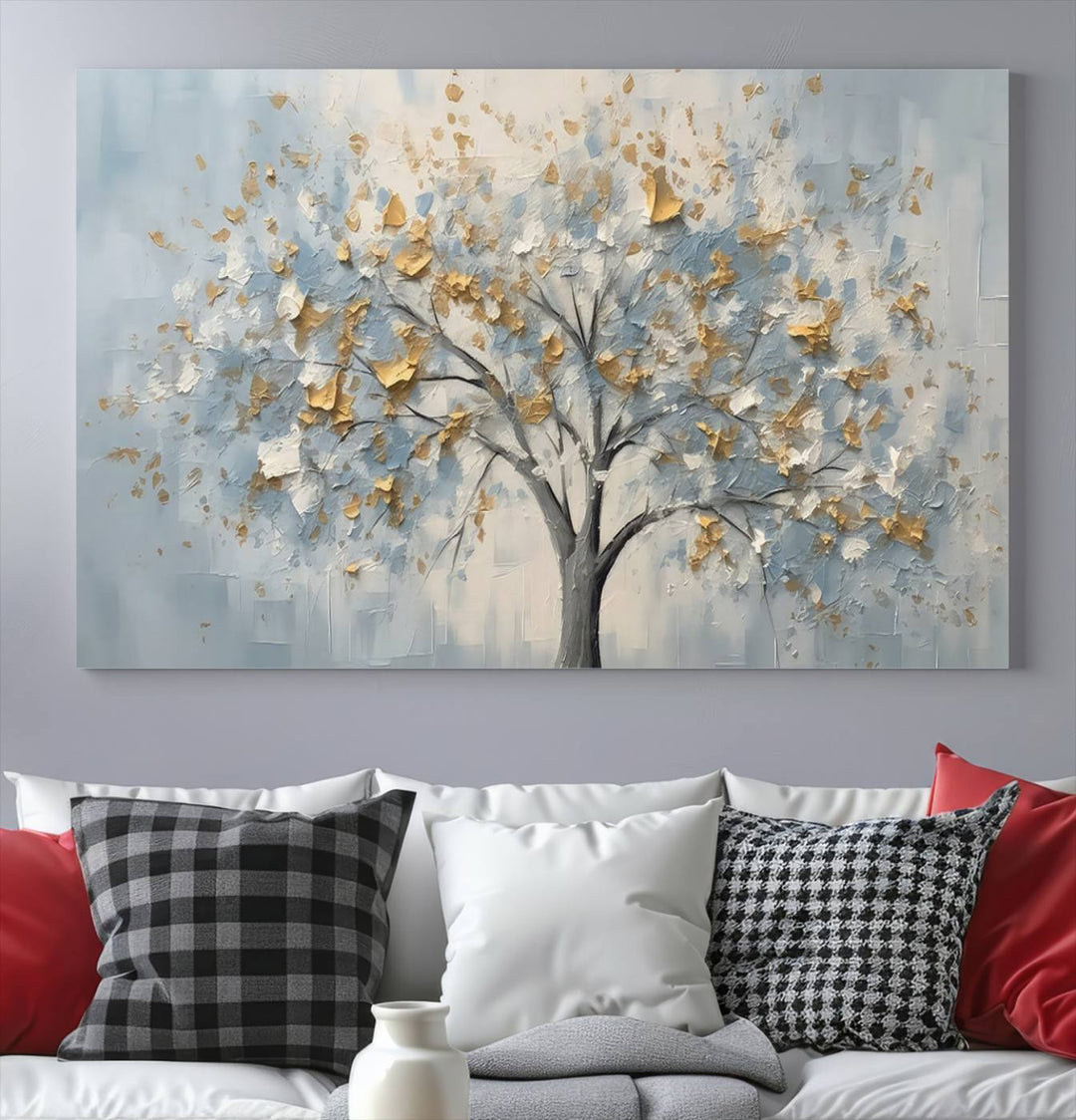 Silver Abstract Tree Wall Art Canvas Print