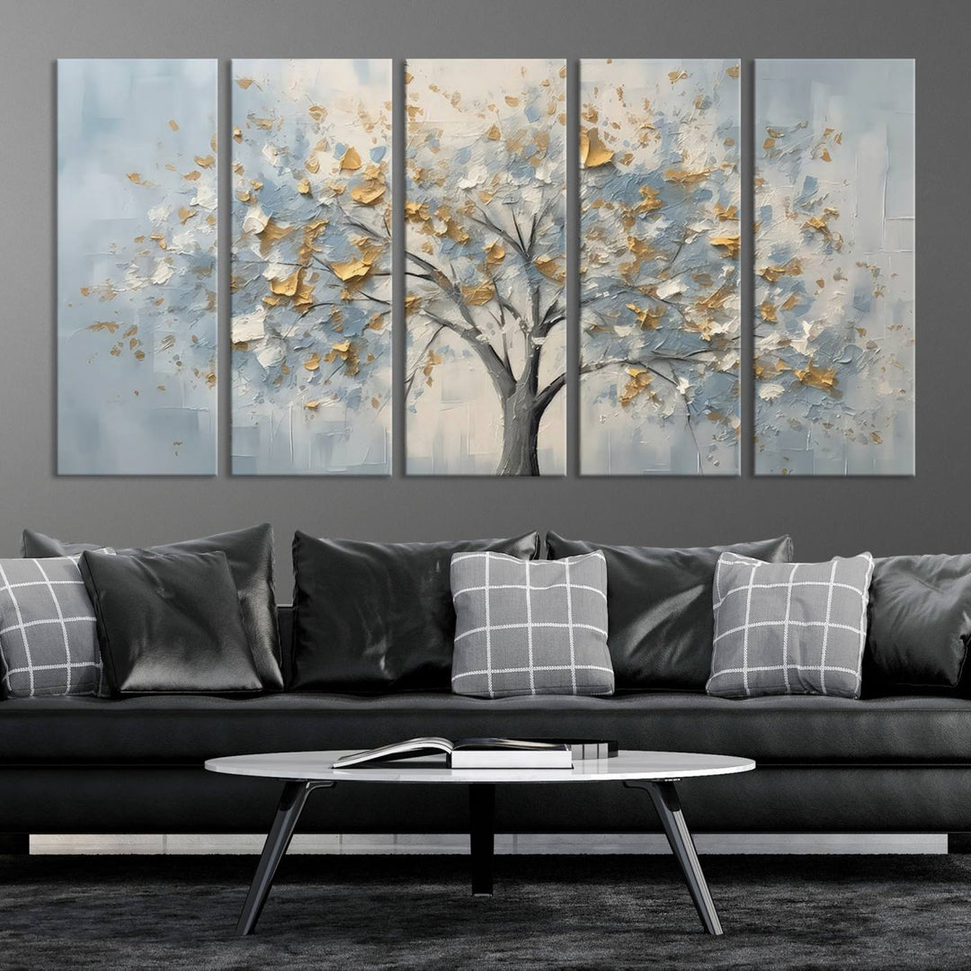 Silver Abstract Tree Wall Art Canvas Print