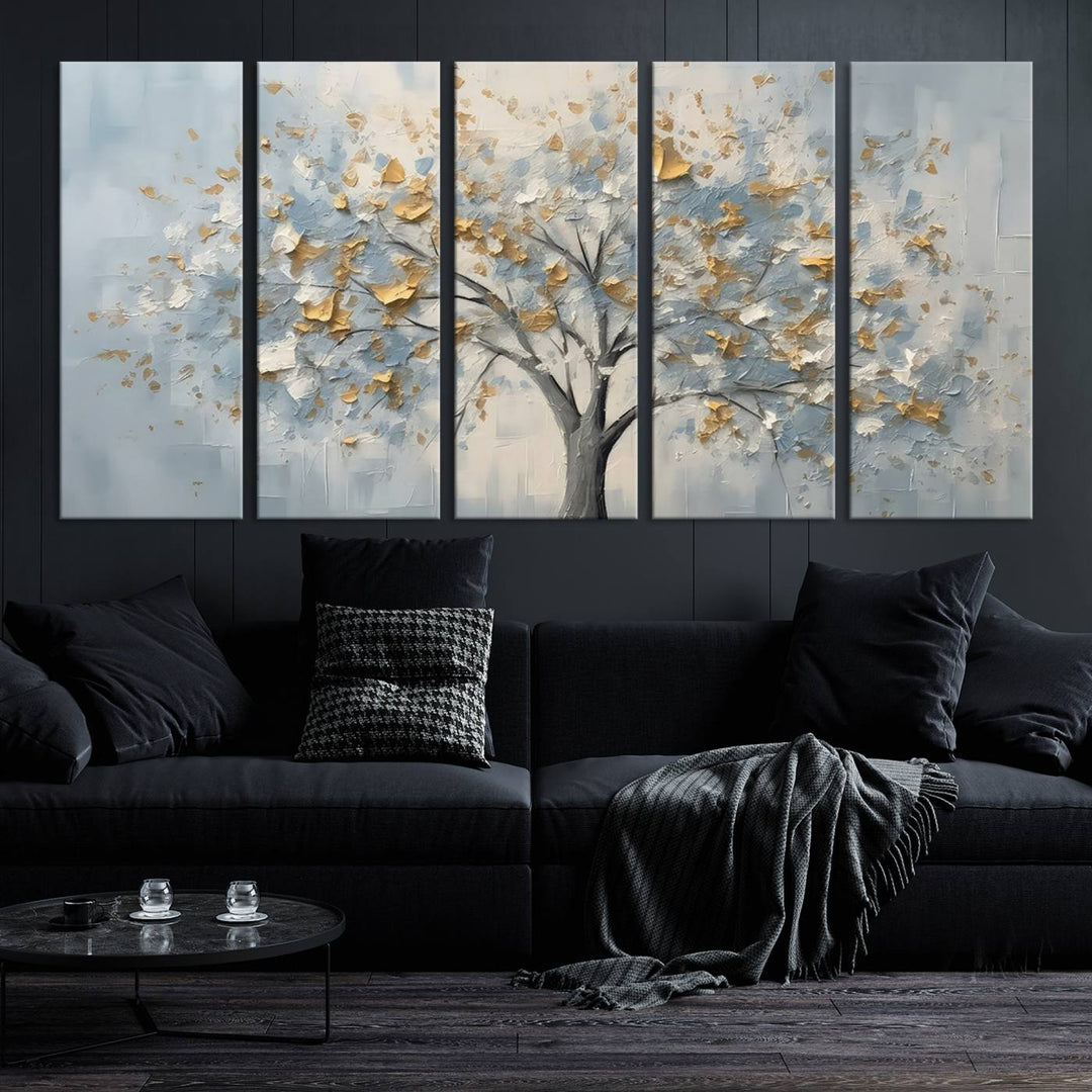 Silver Abstract Tree Wall Art Canvas Print