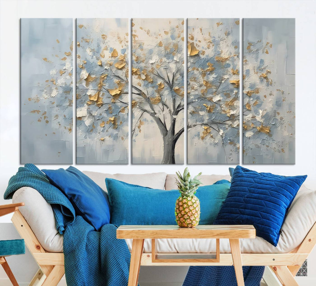 Silver Abstract Tree Wall Art Canvas Print