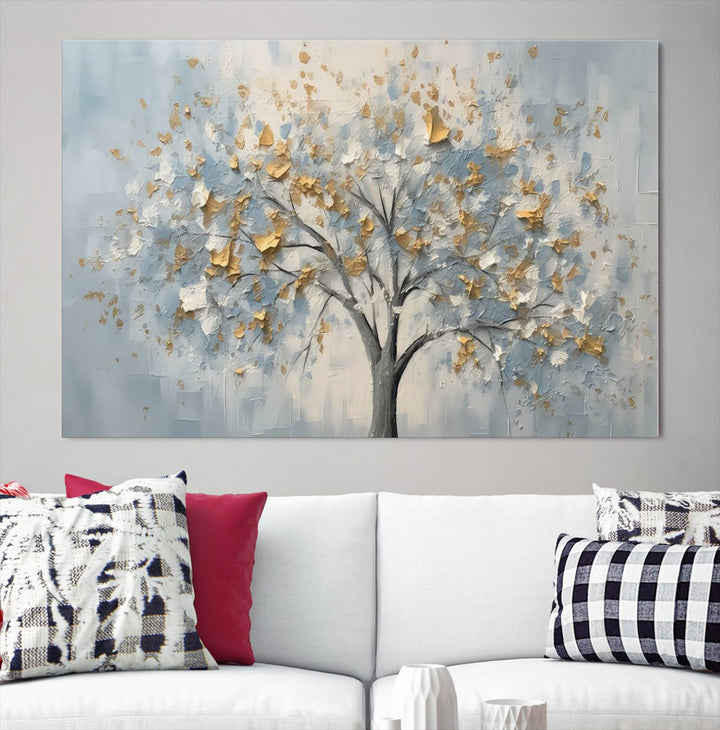 Silver Abstract Tree Wall Art Canvas Print