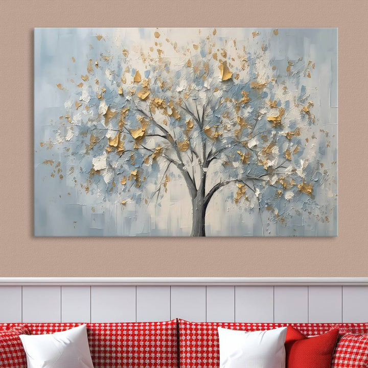 Silver Abstract Tree Wall Art Canvas Print