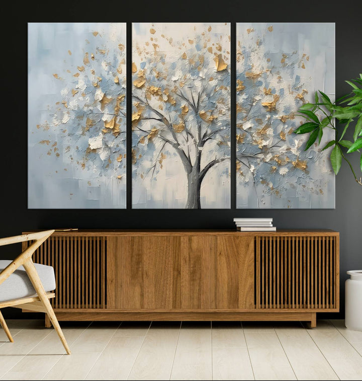 Silver Abstract Tree Wall Art Canvas Print