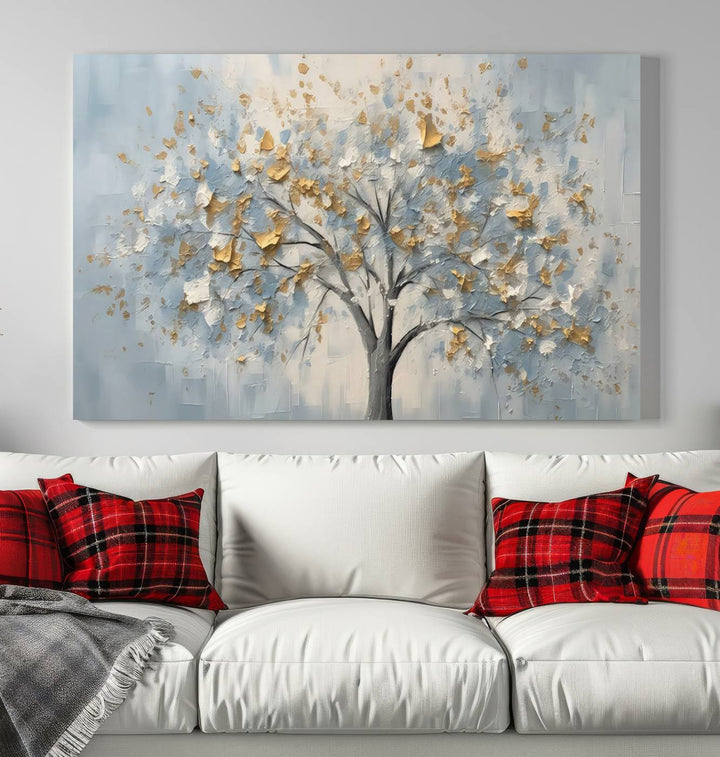 Silver Abstract Tree Wall Art Canvas Print