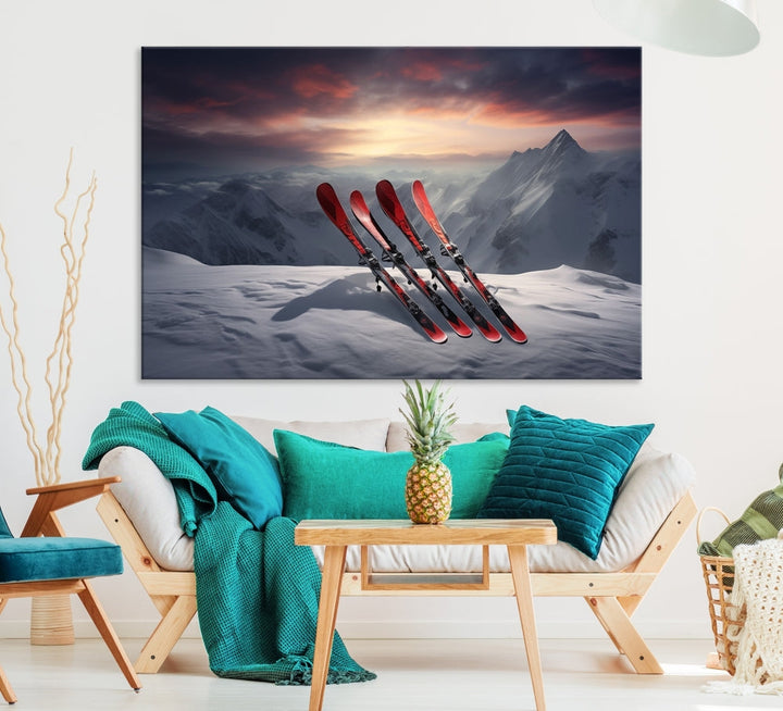 Ski Wall Art Snowy Mountain Landscape Canvas Print Cabin Wall Decor