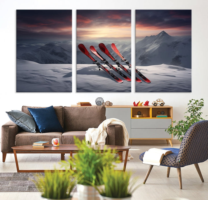 Ski Wall Art Snowy Mountain Landscape Canvas Print Cabin Wall Decor