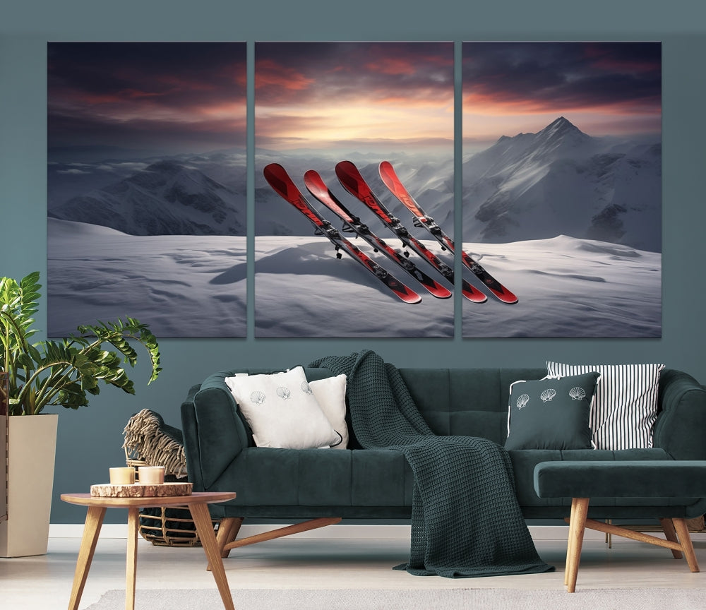 Ski Wall Art Snowy Mountain Landscape Canvas Print Cabin Wall Decor