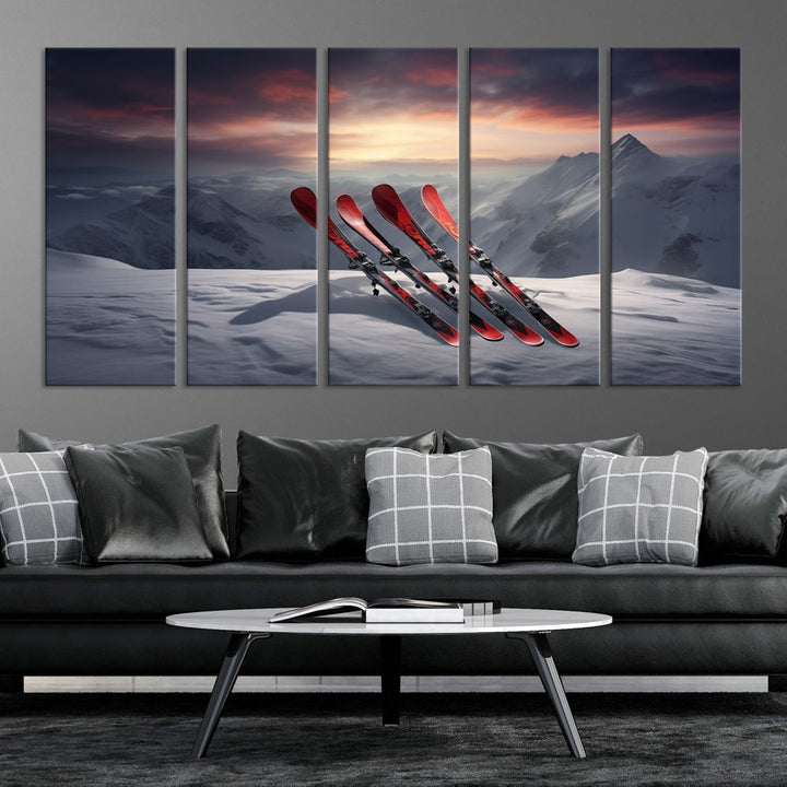 Ski Wall Art Snowy Mountain Landscape Canvas Print Cabin Wall Decor