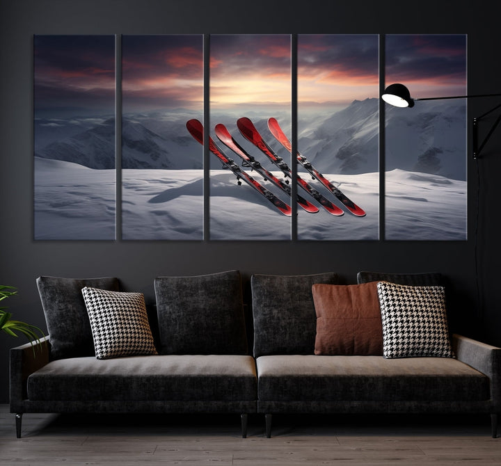 Ski Wall Art Snowy Mountain Landscape Canvas Print Cabin Wall Decor