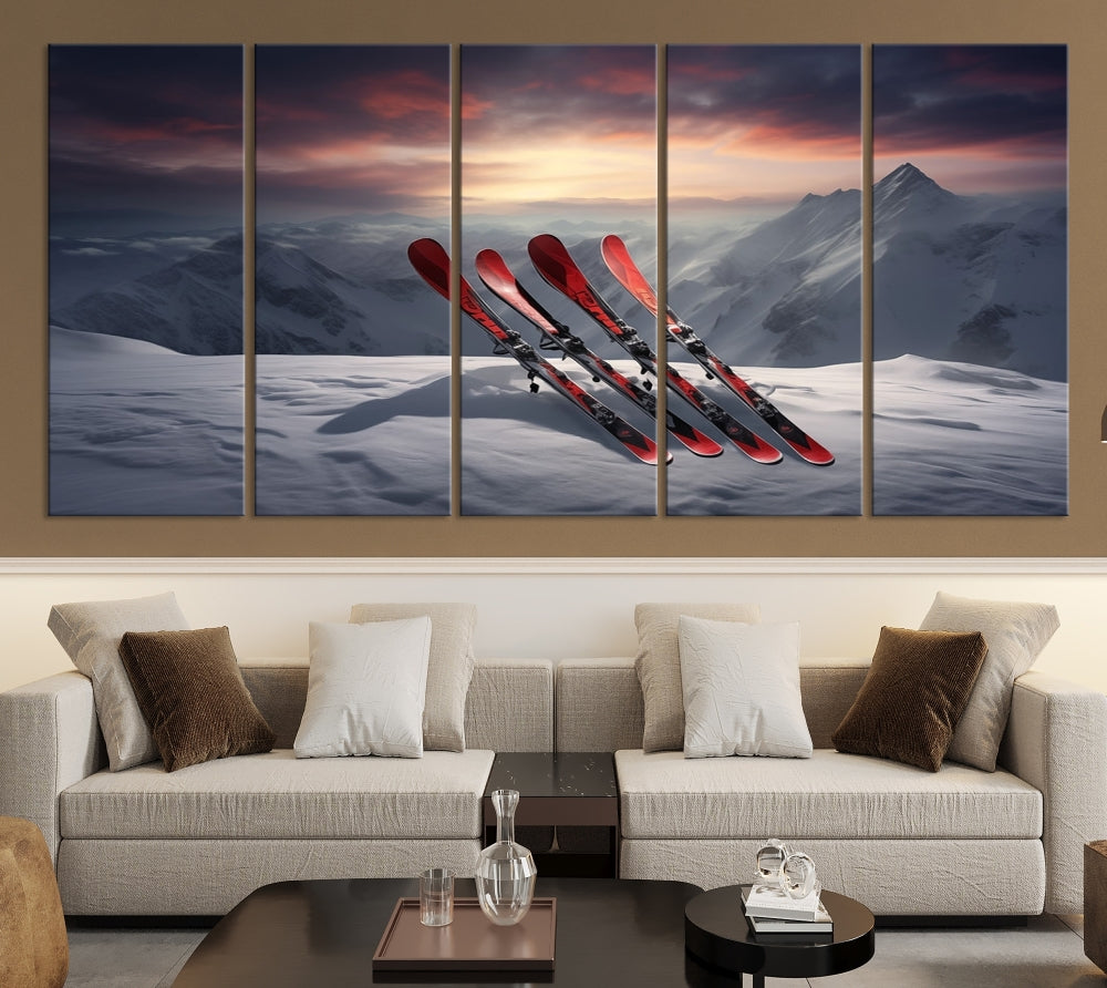 Ski Wall Art Snowy Mountain Landscape Canvas Print Cabin Wall Decor