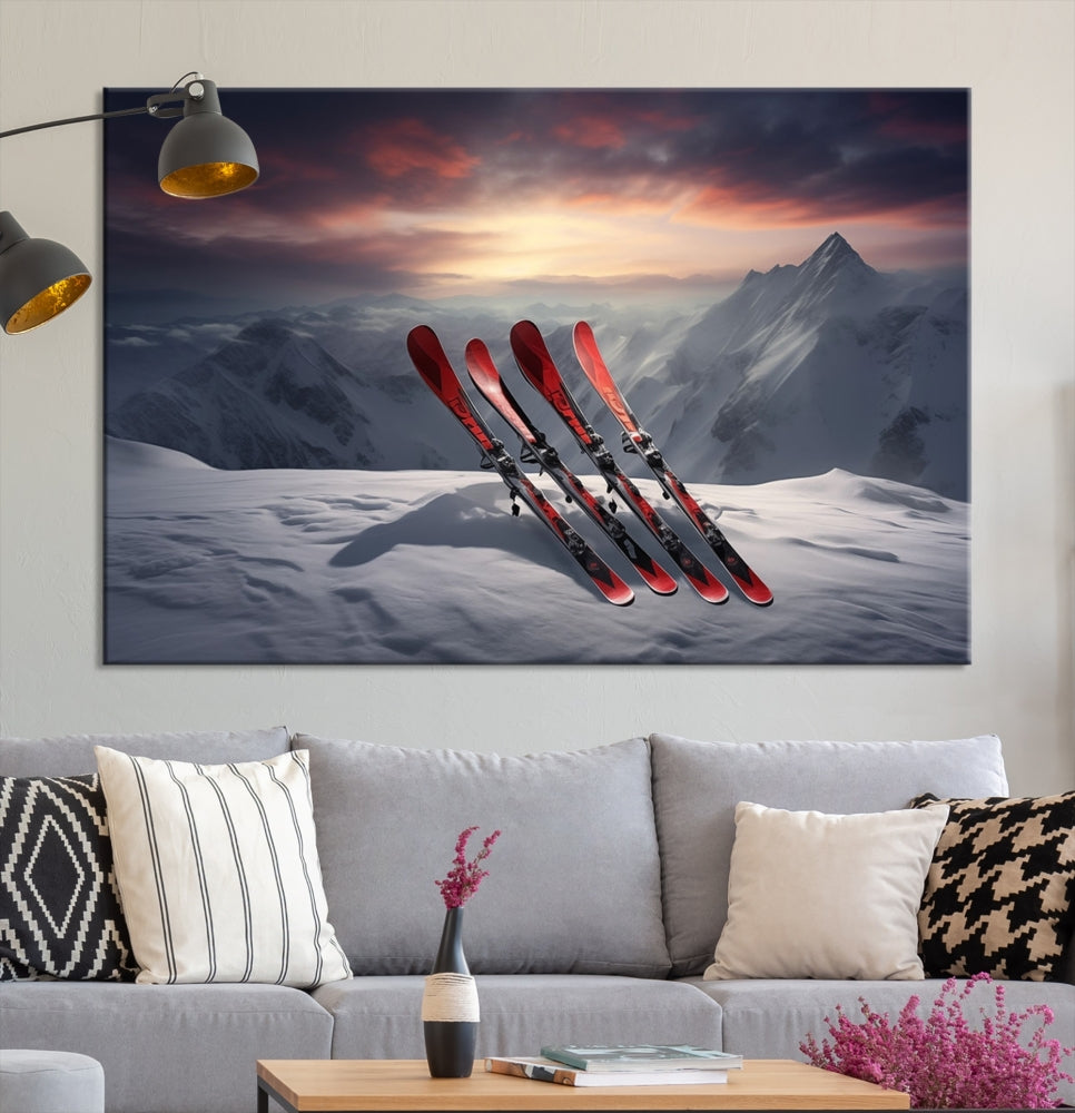 Ski Wall Art Snowy Mountain Landscape Canvas Print Cabin Wall Decor