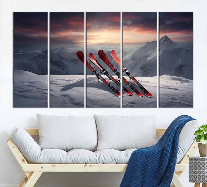 Ski Wall Art Snowy Mountain Landscape Canvas Print Cabin Wall Decor