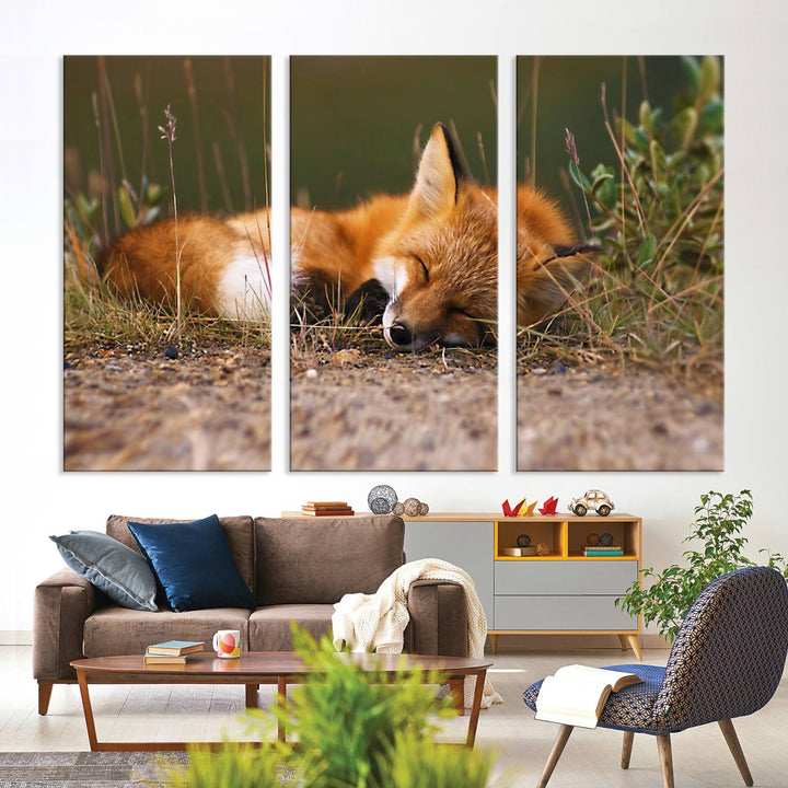 Sleeping Fox Wall Art Canvas Print, Animal Wall Art