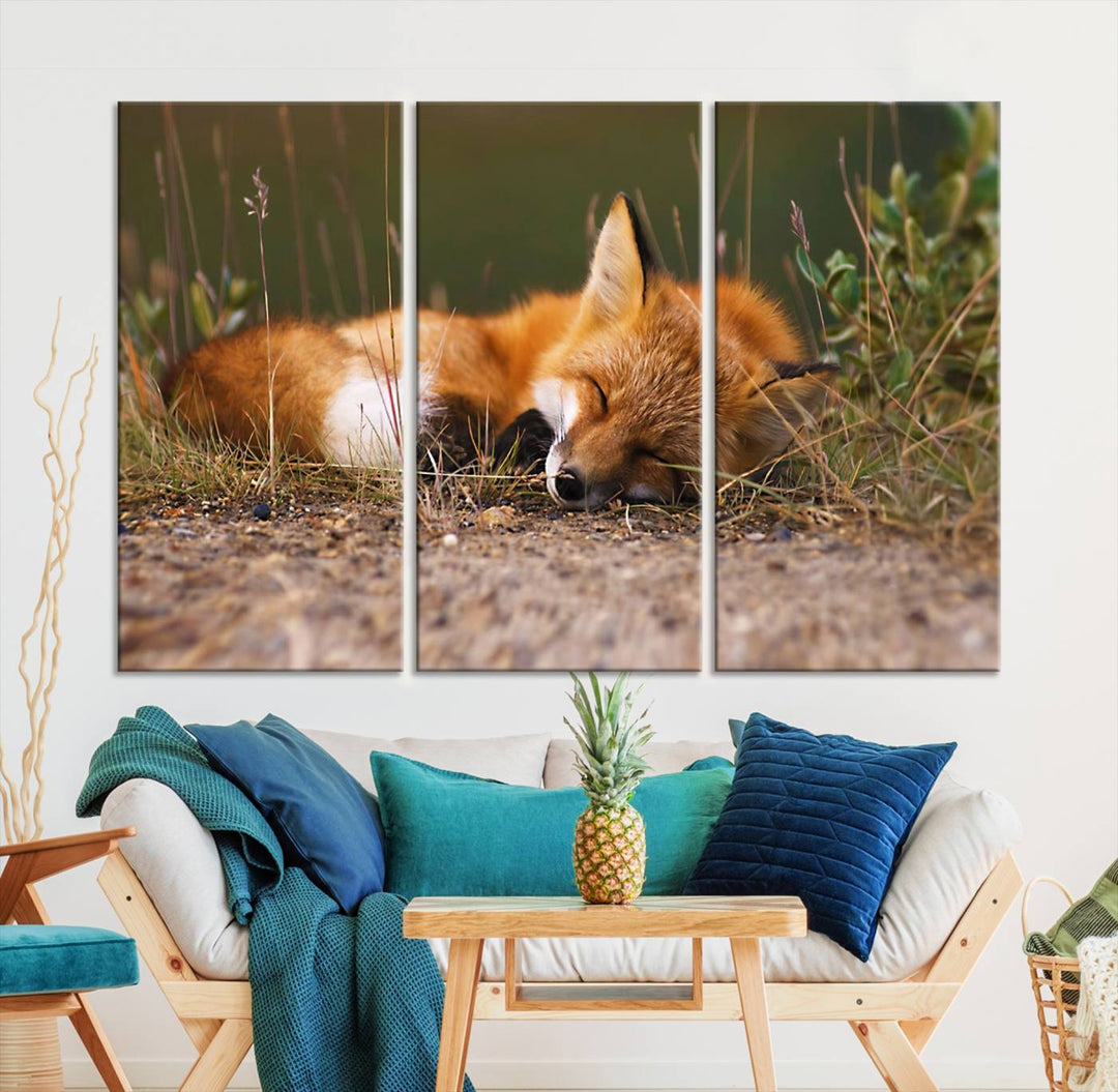 Sleeping Fox Wall Art Canvas Print, Animal Wall Art