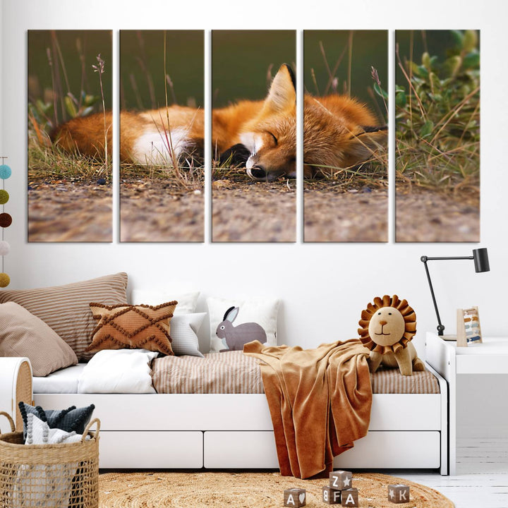 Sleeping Fox Wall Art Canvas Print, Animal Wall Art