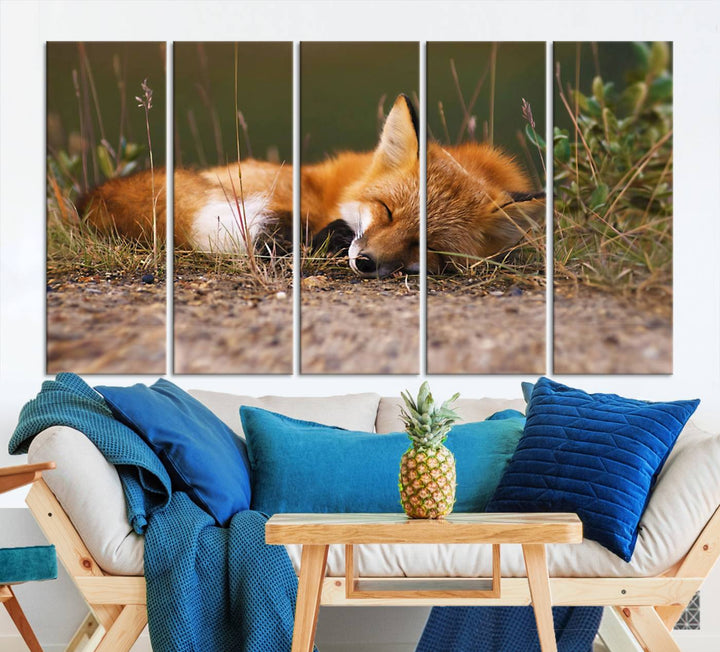 Sleeping Fox Wall Art Canvas Print, Animal Wall Art