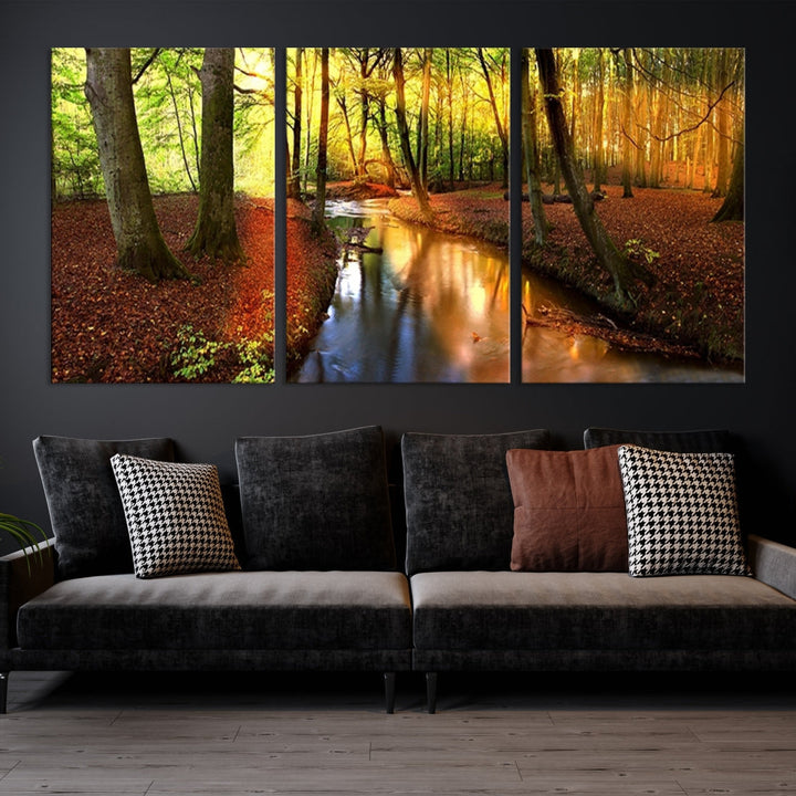 Small River Inside Forest Creek Nature Giclee Canvas Extra Large Wall Art Print