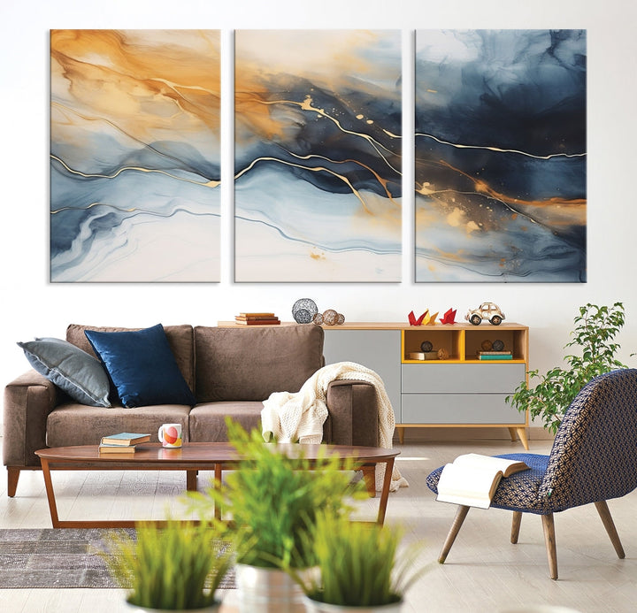 Smoke Abstract Wall Art Print, Marble Wall Decor, Modern Painting on Canvas, Large Wall Art, Set of Piece