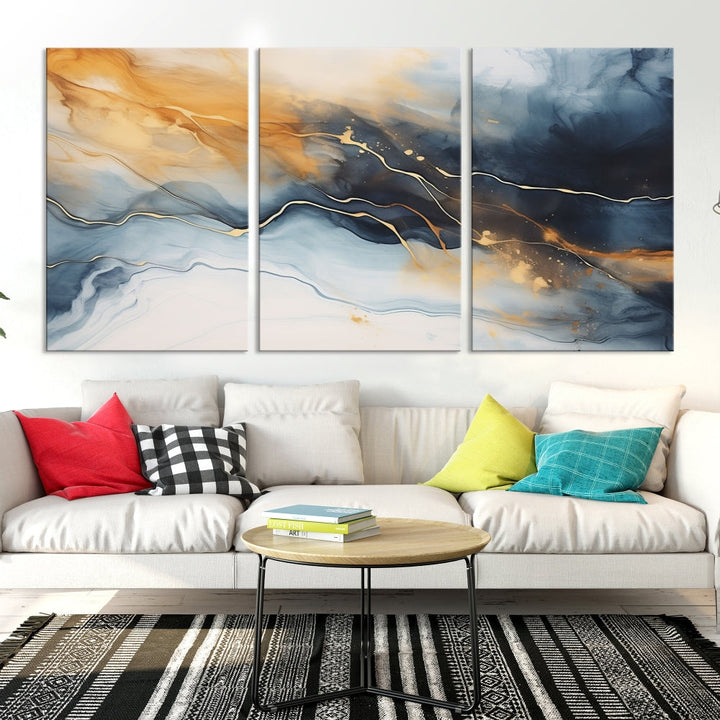 Smoke Abstract Wall Art Print, Marble Wall Decor, Modern Painting on Canvas, Large Wall Art, Set of Piece