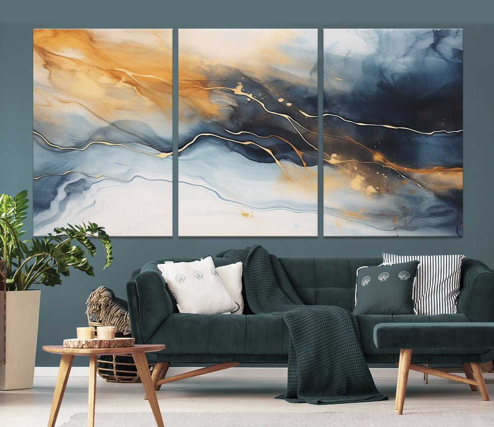 Smoke Abstract Wall Art Print, Marble Wall Decor, Modern Painting on Canvas, Large Wall Art, Set of Piece