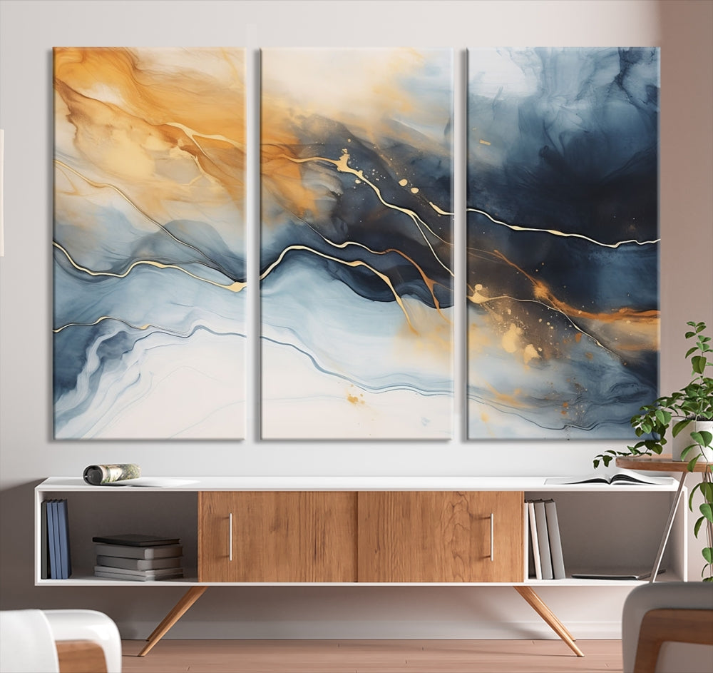 Smoke Abstract Wall Art Print, Marble Wall Decor, Modern Painting on Canvas, Large Wall Art, Set of Piece