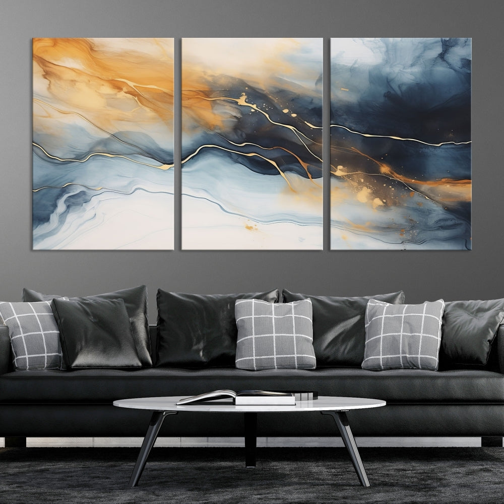 Smoke Abstract Wall Art Print, Marble Wall Decor, Modern Painting on Canvas, Large Wall Art, Set of Piece