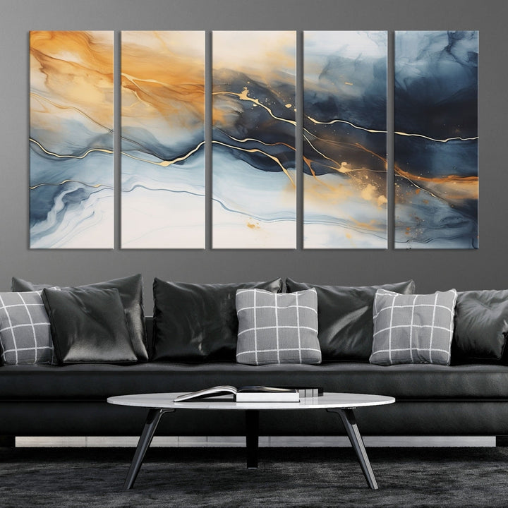 Smoke Abstract Wall Art Print, Marble Wall Decor, Modern Painting on Canvas, Large Wall Art, Set of Piece