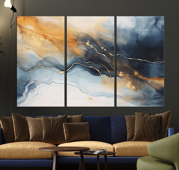 Smoke Abstract Wall Art Print, Marble Wall Decor, Modern Painting on Canvas, Large Wall Art, Set of Piece