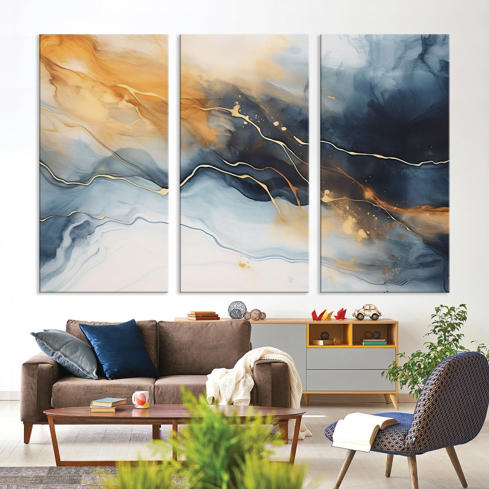 Smoke Abstract Wall Art Print, Marble Wall Decor, Modern Painting on Canvas, Large Wall Art, Set of Piece