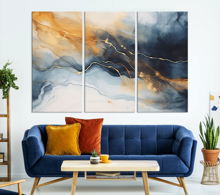 Smoke Abstract Wall Art Print, Marble Wall Decor, Modern Painting on Canvas, Large Wall Art, Set of Piece