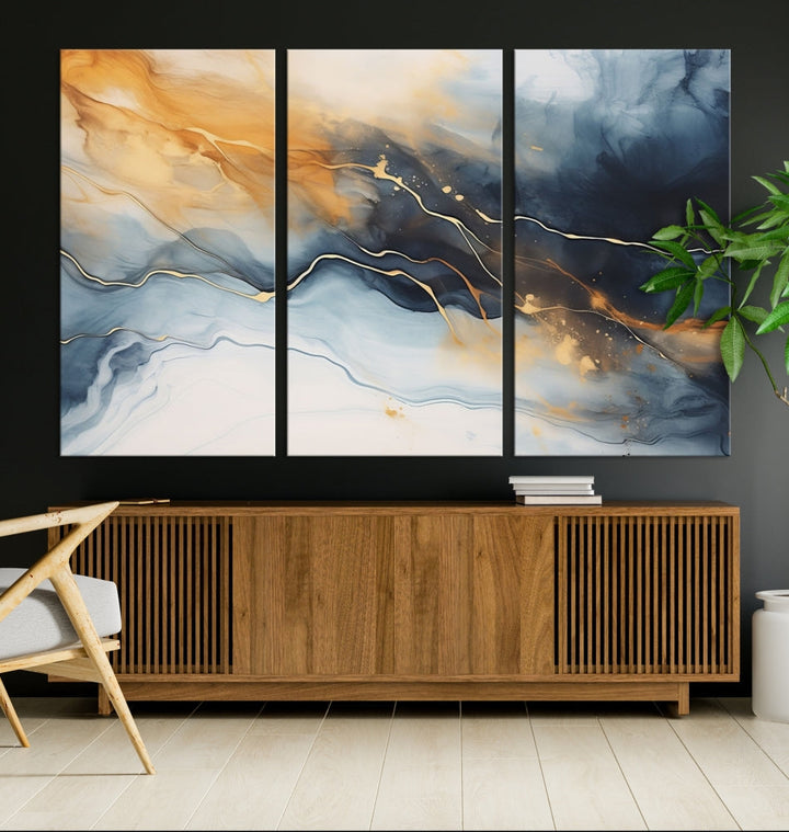 Smoke Abstract Wall Art Print, Marble Wall Decor, Modern Painting on Canvas, Large Wall Art, Set of Piece