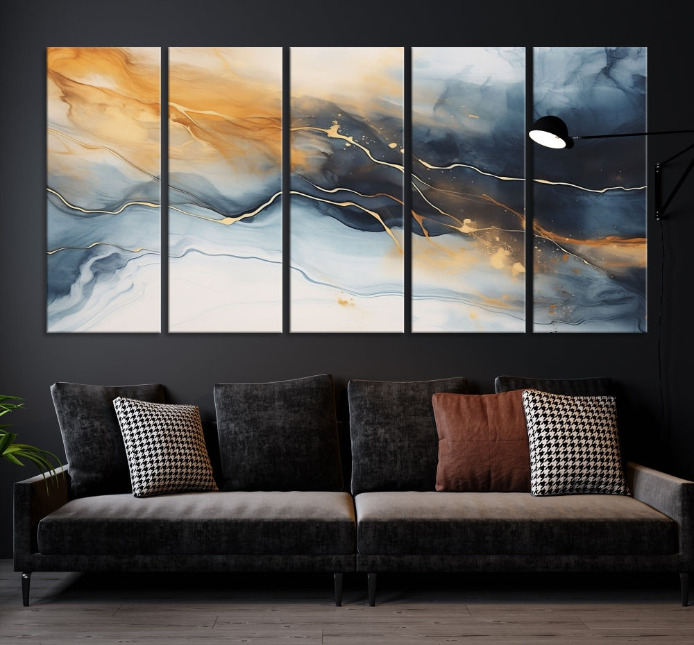 Smoke Abstract Wall Art Print, Marble Wall Decor, Modern Painting on Canvas, Large Wall Art, Set of Piece