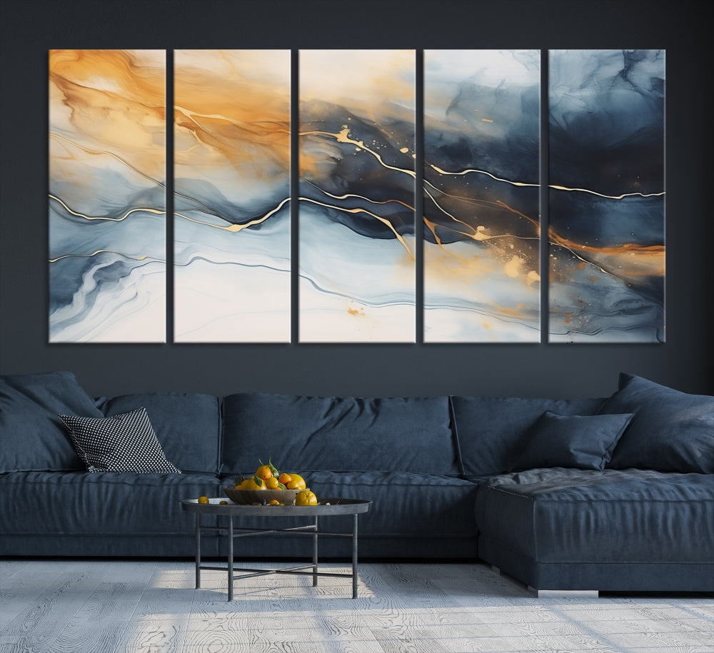 Smoke Abstract Wall Art Print, Marble Wall Decor, Modern Painting on Canvas, Large Wall Art, Set of Piece