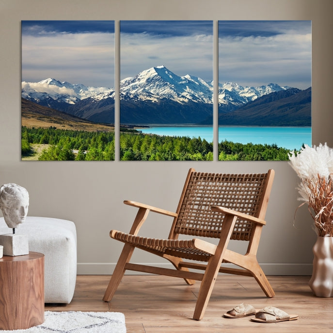 Snowy Mountains Behind Forest and Sea Wall Art