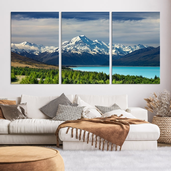 Snowy Mountains Behind Forest and Sea Wall Art