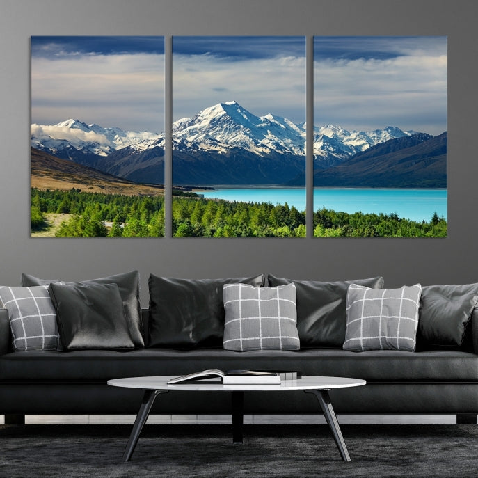 Snowy Mountains Behind Forest and Sea Wall Art