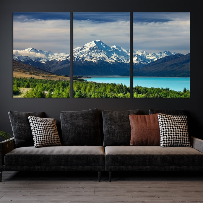 Snowy Mountains Behind Forest and Sea Wall Art